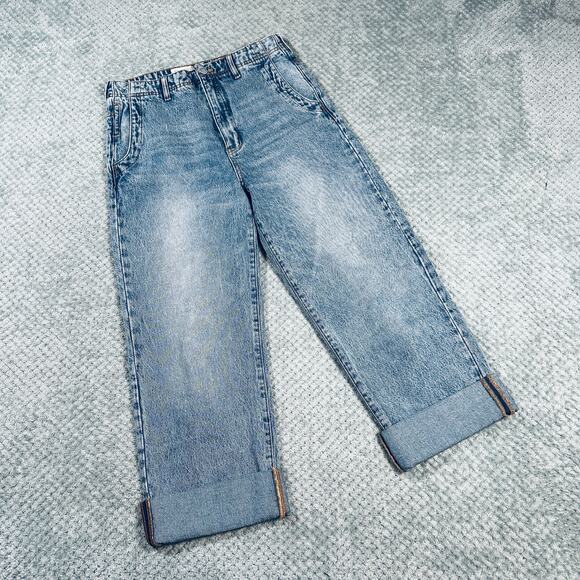 ANTHROPOLOGIE PILCRO Light Wash Wide Leg Crop Jeans 28 Straight Leg - Picture 1 of 7